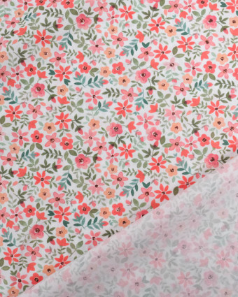 Tissu Coton Blanc Petites Fleurs Roses - Poppy Design - Mercerine