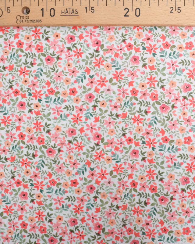 Tissu Coton Blanc Petites Fleurs Roses - Poppy Design - Mercerine