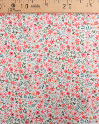 Tissu Coton Blanc Petites Fleurs Roses - Poppy Design - Mercerine