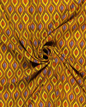 Viscose Motif Ethnique Moutarde et Violet Rayures Dorées - Mercerine