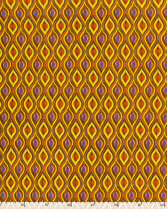 Viscose Motif Ethnique Moutarde et Violet Rayures Dorées - Mercerine