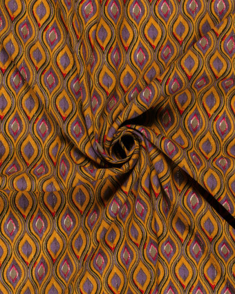 Viscose Motif Ethnique Ocre et Violet Rayures Lurex Dorées - Mercerine