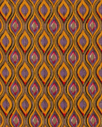 Viscose Motif Ethnique Ocre et Violet Rayures Lurex Dorées - Mercerine