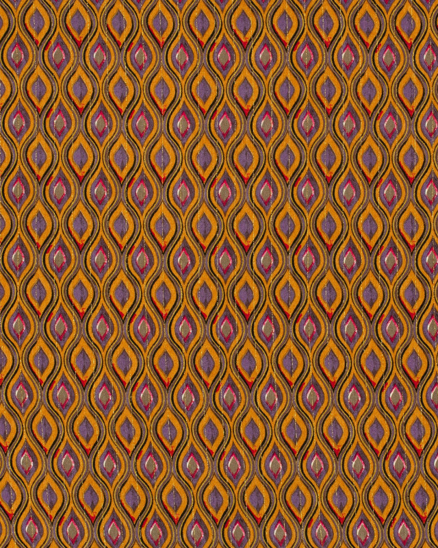 Viscose Motif Ethnique Ocre et Violet Rayures Lurex Dorées - Mercerine