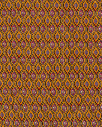 Viscose Motif Ethnique Ocre et Violet Rayures Lurex Dorées - Mercerine