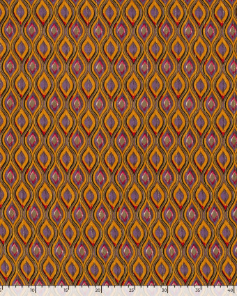 Viscose Motif Ethnique Ocre et Violet Rayures Lurex Dorées - Mercerine