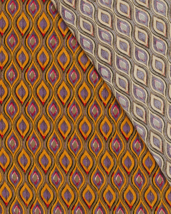 Viscose Motif Ethnique Ocre et Violet Rayures Lurex Dorées - Mercerine