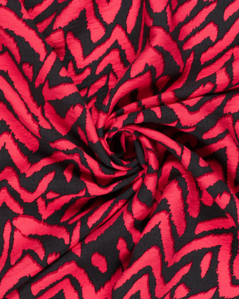 Tissu Viscose Mélangé Motif Ethnique Rouge Cerise - Oeko-Tex - Mercerine