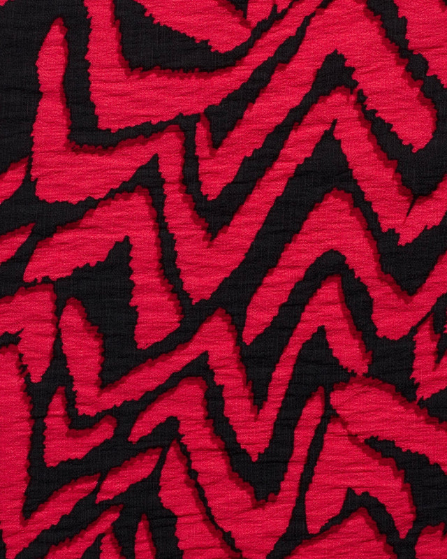 Tissu Viscose Mélangé Motif Ethnique Rouge Cerise - Oeko-Tex - Mercerine