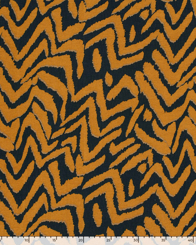 Tissu Viscose Mélangé Motif Ethnique Ocre - Oeko-Tex - Mercerine