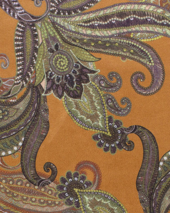 Tissu Suédine Stretch Camel Motif Baroque - Oeko-Tex - Mercerine