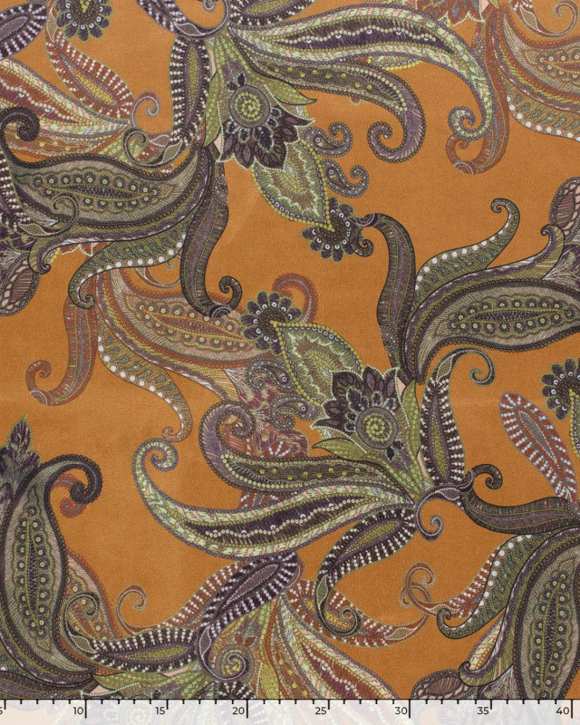 Tissu Suédine Stretch Camel Motif Baroque - Oeko-Tex - Mercerine