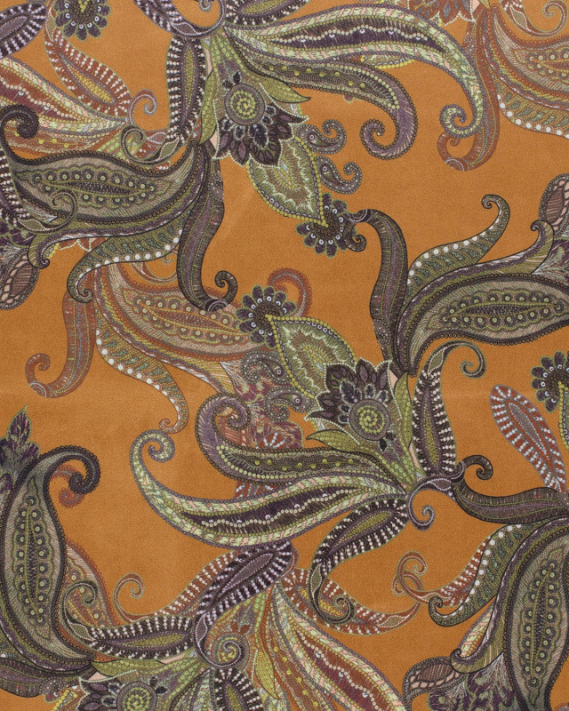 Tissu Suédine Stretch Camel Motif Baroque - Oeko-Tex - Mercerine