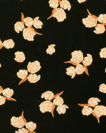 Crêpe de Viscose Noir Motif Fleuri Caramel - Mercerine