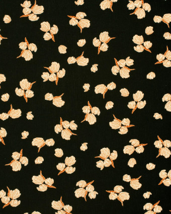 Crêpe de Viscose Noir Motif Fleuri Caramel - Mercerine