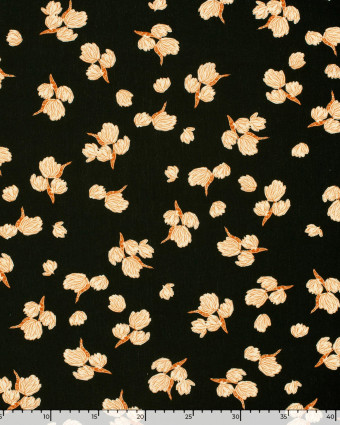 Crêpe de Viscose Noir Motif Fleuri Caramel - Mercerine