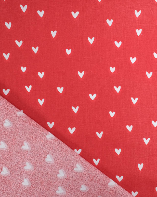 Tissu Coton Enduit Rouge Motif Coeur - Mercerine