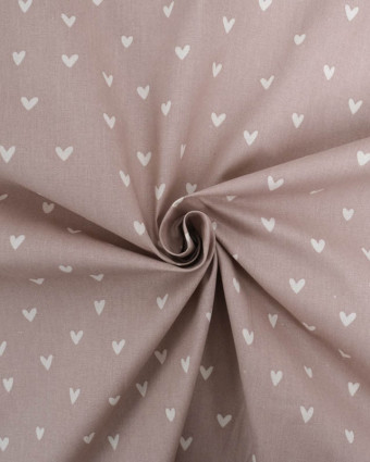 Tissu Coton Enduit Taupe Motif Coeur - Mercerine