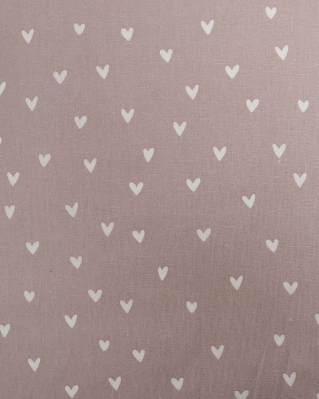 Tissu Coton Enduit Taupe Motif Coeur - Mercerine