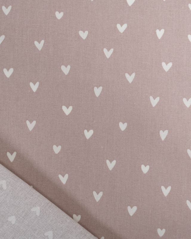 Tissu Coton Enduit Taupe Motif Coeur - Mercerine