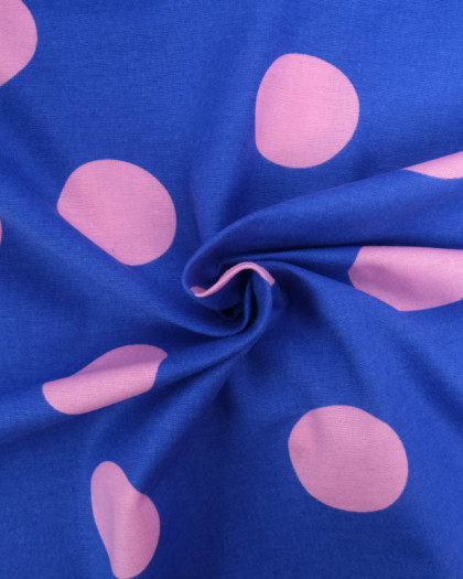 Flanelle Coton Bleu à Pois Rose - Poppy Design - Mercerine