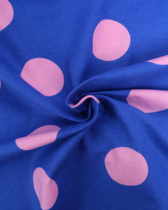 Flanelle Coton Bleu à Pois Rose - Poppy Design - Mercerine