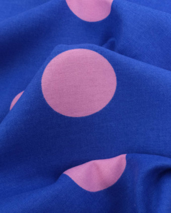 Flanelle Coton Bleu à Pois Rose - Poppy Design - Mercerine