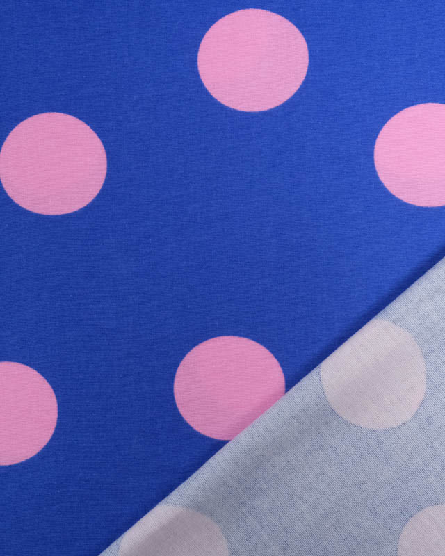 Flanelle Coton Bleu à Pois Rose - Poppy Design - Mercerine