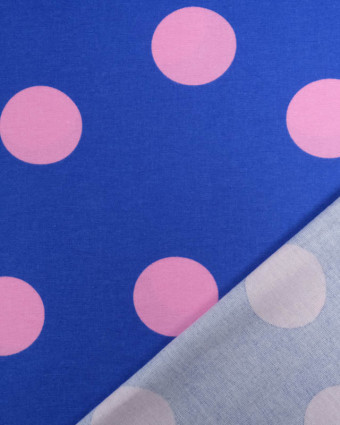 Flanelle Coton Bleu à Pois Rose - Poppy Design - Mercerine