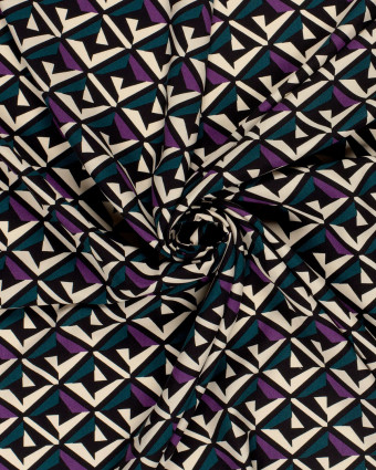 Viscose Motif Géométrique Violet Bleu Canard et Ecru - Mercerine