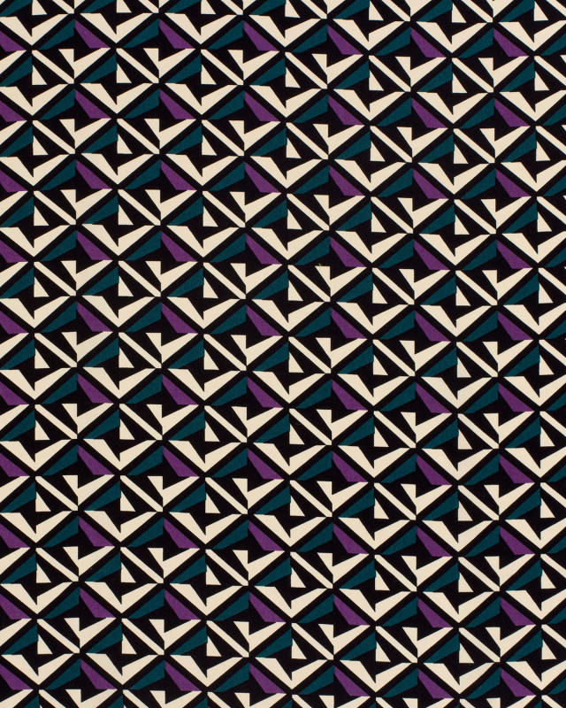 Viscose Motif Géométrique Violet Bleu Canard et Ecru - Mercerine