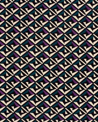 Viscose Motif Géométrique Violet Bleu Canard et Ecru - Mercerine