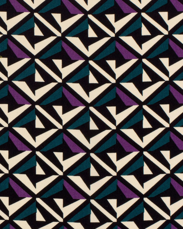 Viscose Motif Géométrique Violet Bleu Canard et Ecru - Mercerine