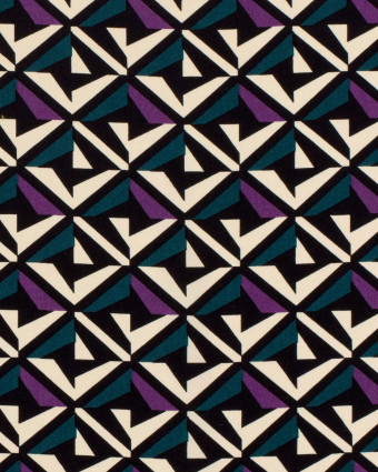 Viscose Motif Géométrique Violet Bleu Canard et Ecru - Mercerine