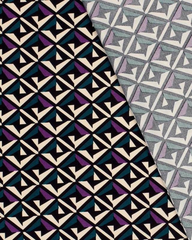 Viscose Motif Géométrique Violet Bleu Canard et Ecru - Mercerine