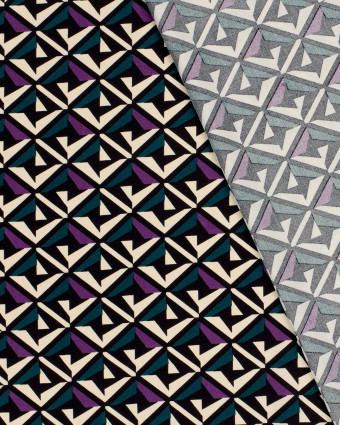 Viscose Motif Géométrique Violet Bleu Canard et Ecru - Mercerine