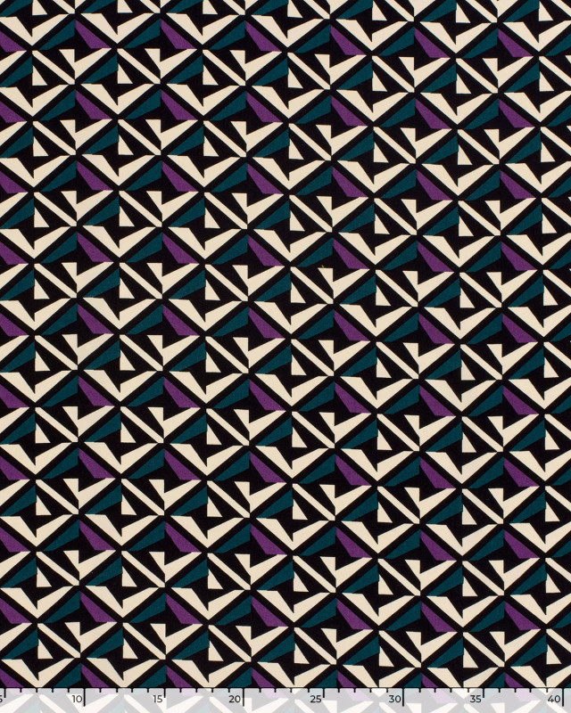 Viscose Motif Géométrique Violet Bleu Canard et Ecru - Mercerine