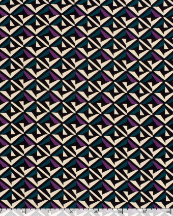 Viscose Motif Géométrique Violet Bleu Canard et Ecru - Mercerine