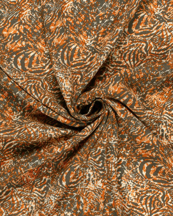 Crêpe de Viscose Motif Tigré Orange et Gris - Mercerine