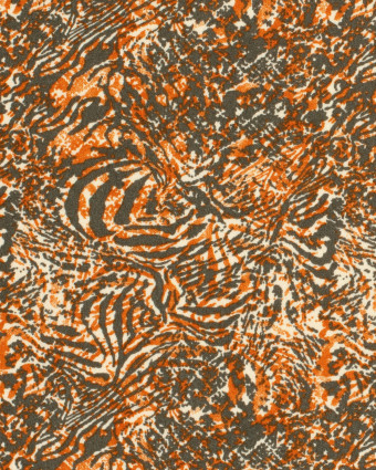 Crêpe de Viscose Motif Tigré Orange et Gris - Mercerine