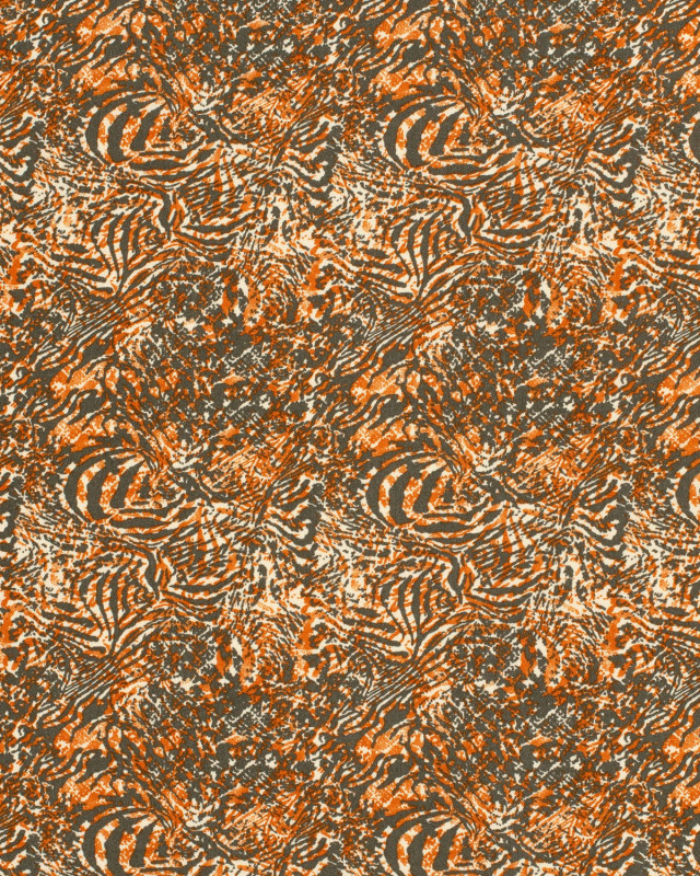 Crêpe de Viscose Motif Tigré Orange et Gris - Mercerine