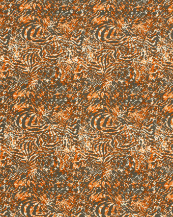 Crêpe de Viscose Motif Tigré Orange et Gris - Mercerine