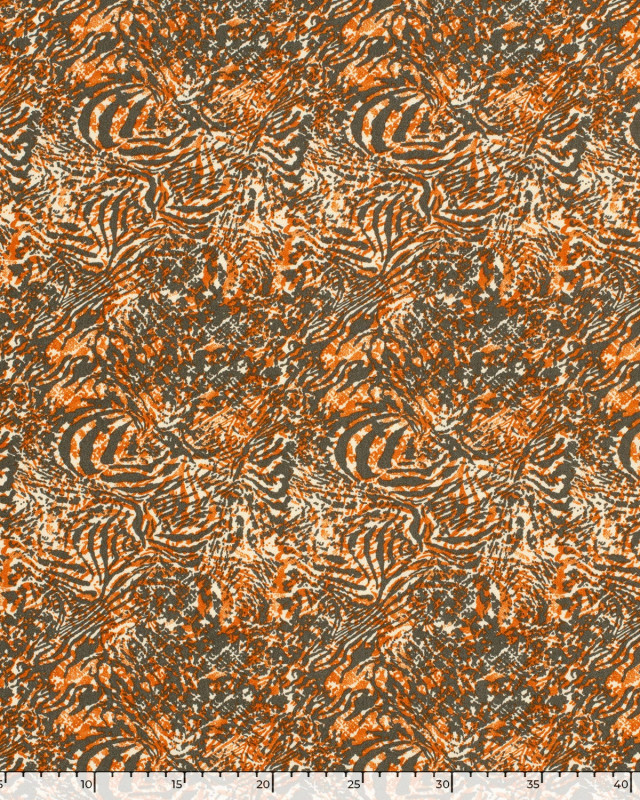 Crêpe de Viscose Motif Tigré Orange et Gris - Mercerine