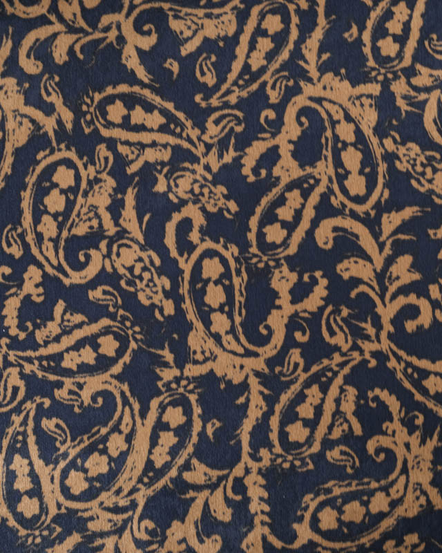 Tissu Satin Peau de Pêche Bleu Nuit Motif Cachemire - Mercerine