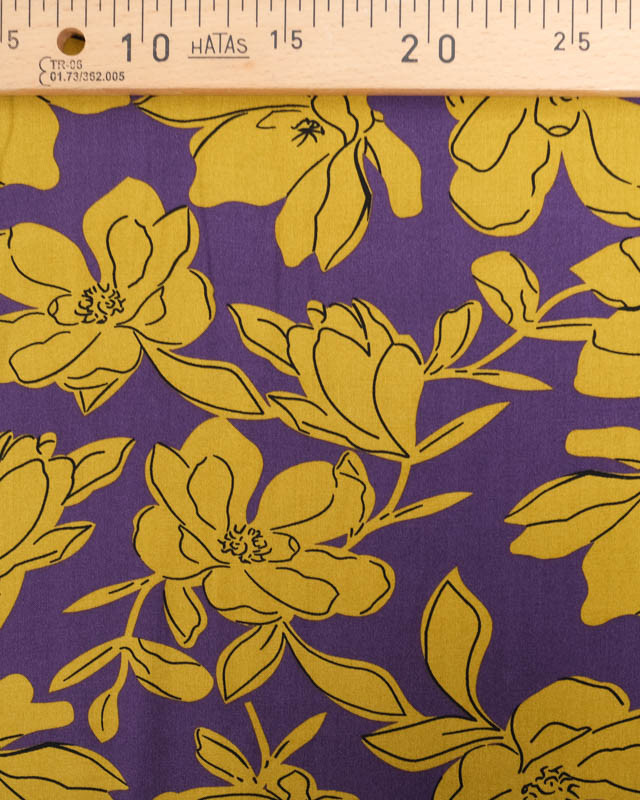 Tissu Viscose Violet Motif Fleuri Moutarde - Mercerine