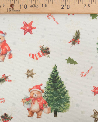 Tissu Jacquard Petit Ours de Noël Flocons de Neige Lurex - Mercerine