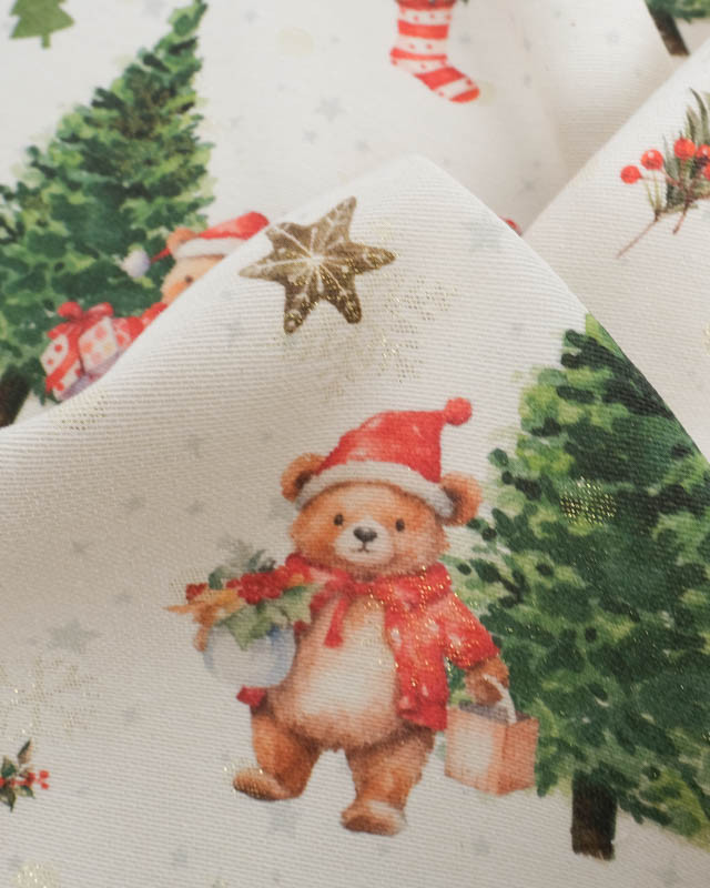 Tissu Jacquard Petit Ours de Noël Flocons de Neige Lurex - Mercerine