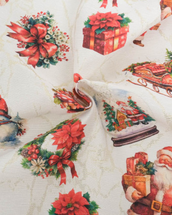 Tissu Jacquard Père Noël Touche Lurex Doré - Mercerine