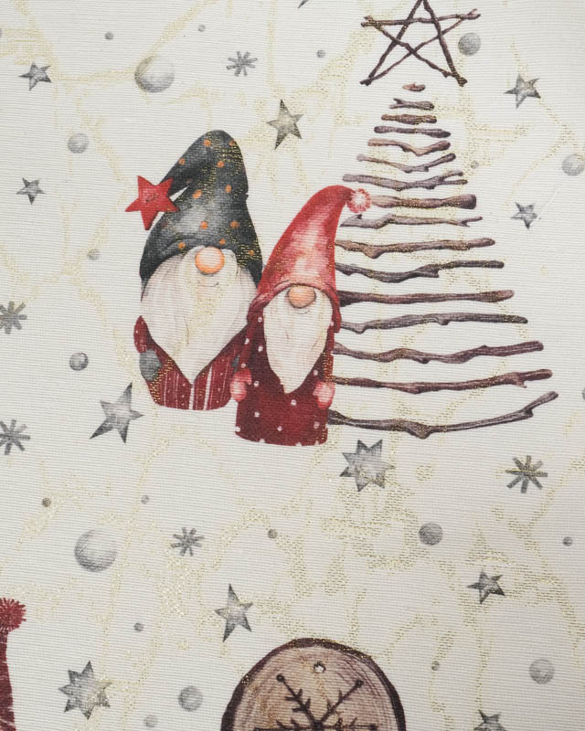 Tissu Jacquard Gnome de Noël Touche Lurex Doré - Mercerine