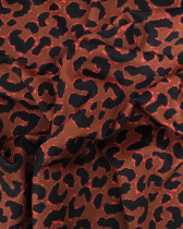 Velours Ameublement Marron Motif Léopard Noir et Rouge